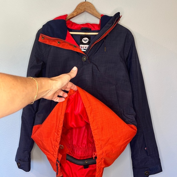 ROXY Jacket Women's Medium Red Blue 3/4 Zip Snap Button Long Sleeve Activewear - Picture 5 of 5